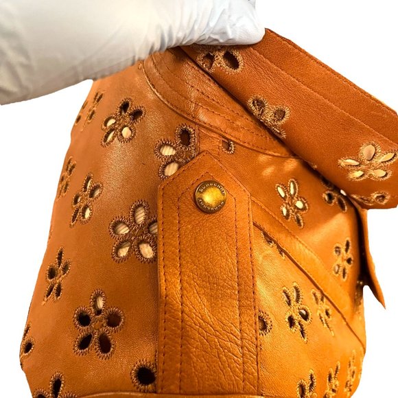 Burberry Lambskin Laser Cut Flower Perforated Motorcycle Biker Jacket Camel Sz4 - Picture 7 of 16